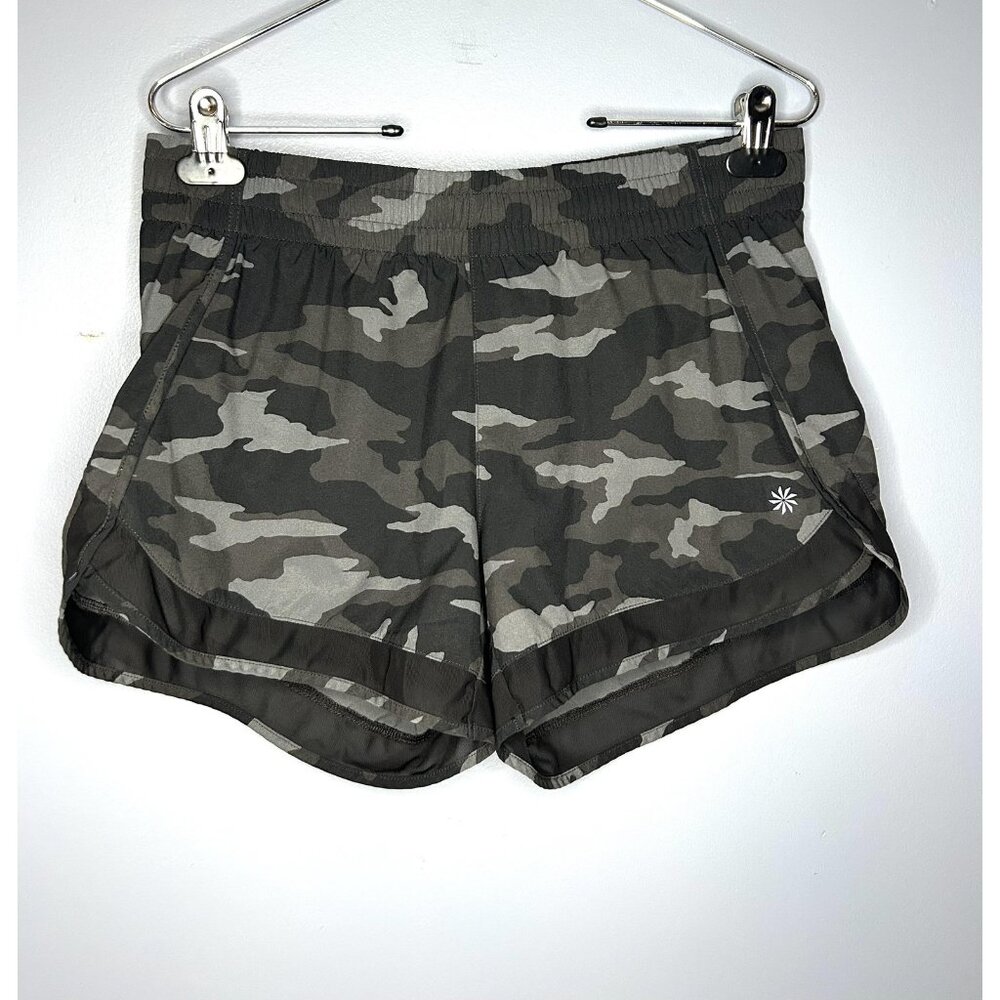 Athleta Camo Athletic Shorts in Olive & Gray